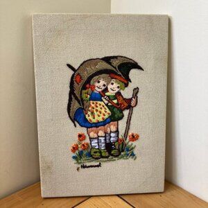 Hummel Completed Crewel Hand Embroidery Umbrella Children Vintage Paragon 0364